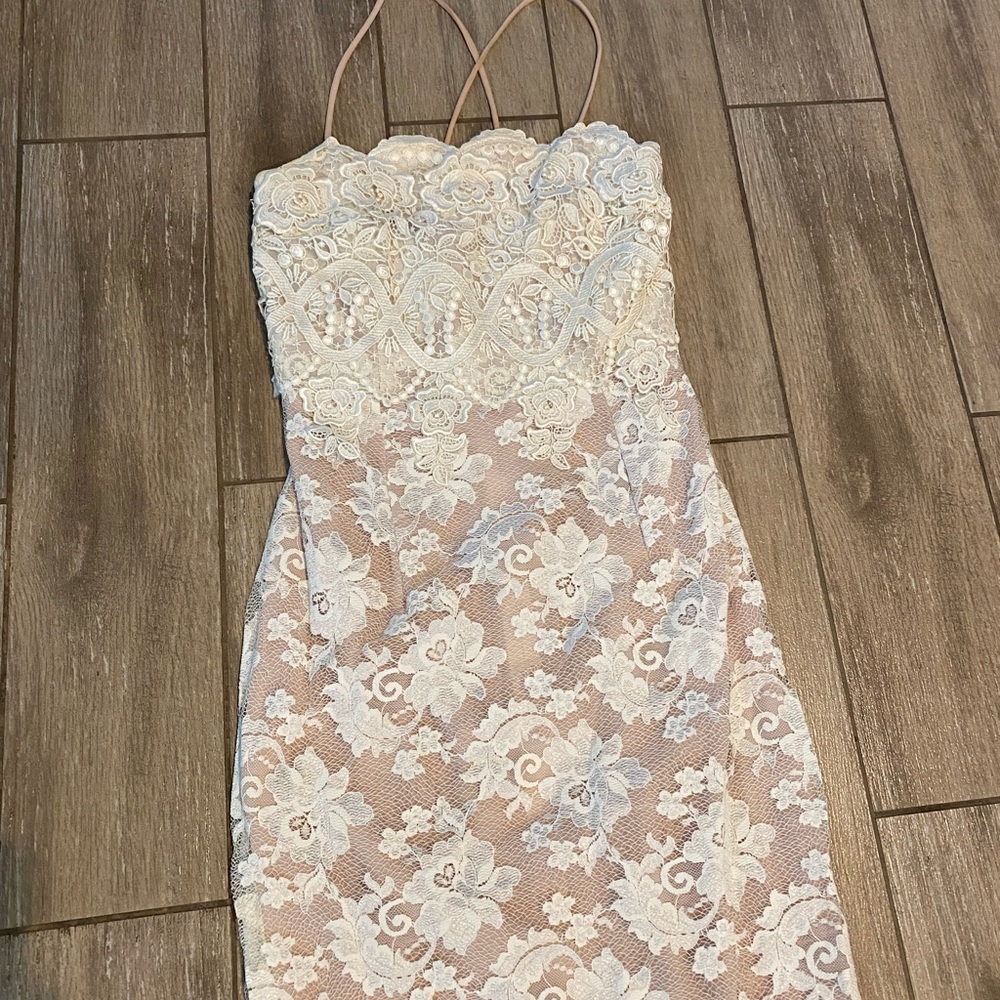 Vintage 80's JESSICA McCLINTOCK Creme Nude Long Lace Wedding / Formal Dress